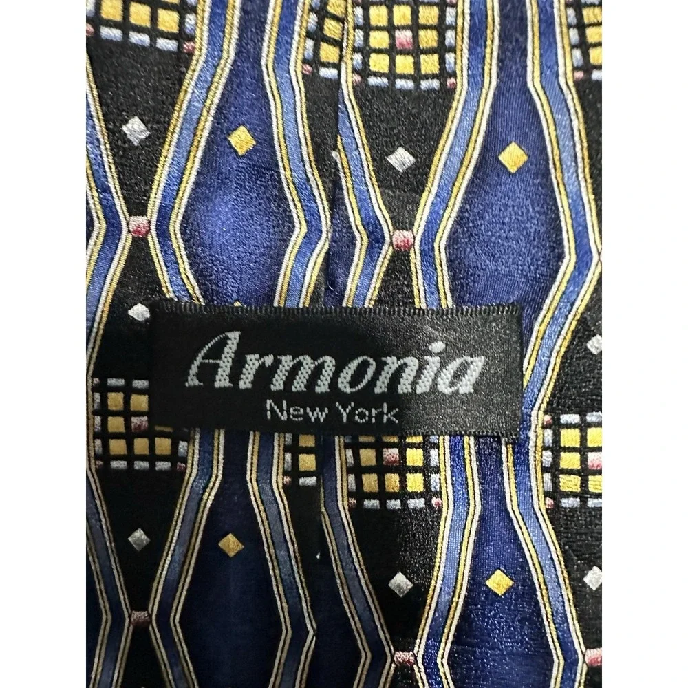 VTG Armonia Blue/Gold/Black Geometric Silk Necktie